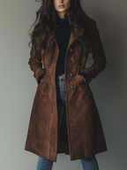 Talia Women's Longline Vintage Suede Trench Coat