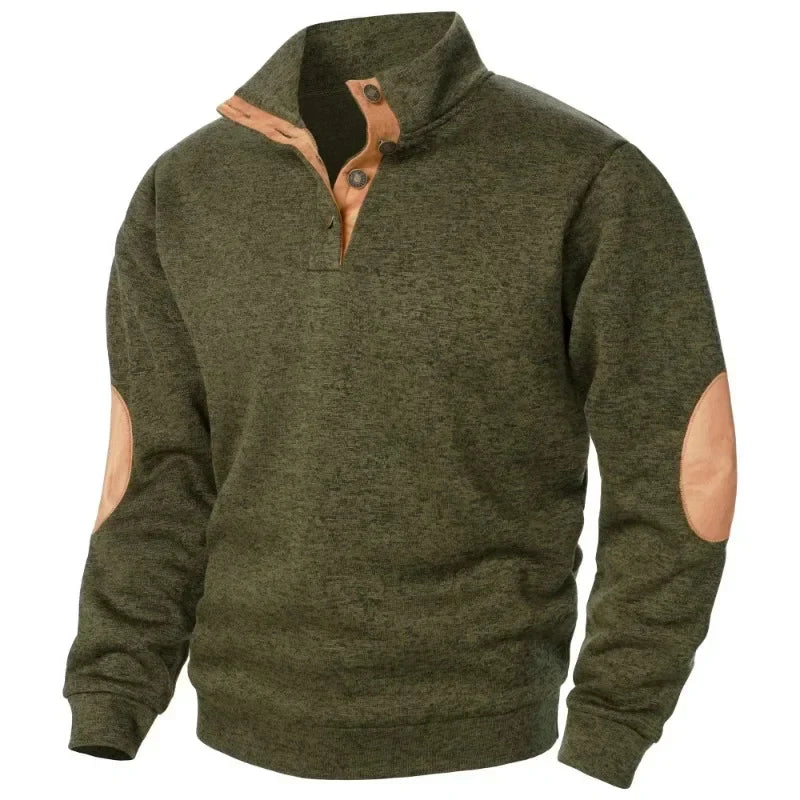 Ted Men's Casual Patched Elbow Quarter-Button Sweater