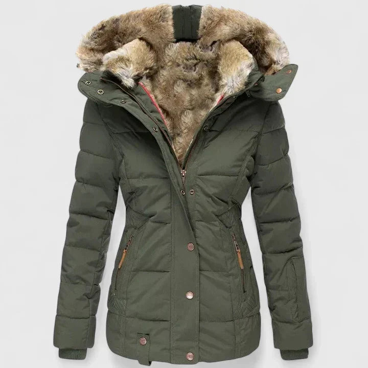 Alea Women's Quilted Winter Parka with Fur Hood