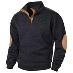 Ted Men's Casual Patched Elbow Quarter-Button Sweater