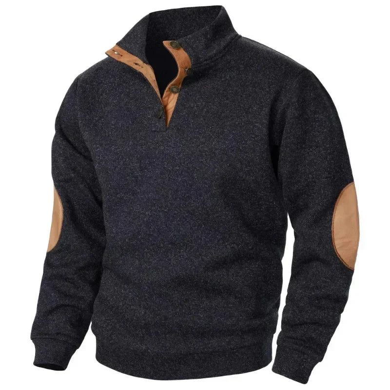 Ted Men's Casual Patched Elbow Quarter-Button Sweater