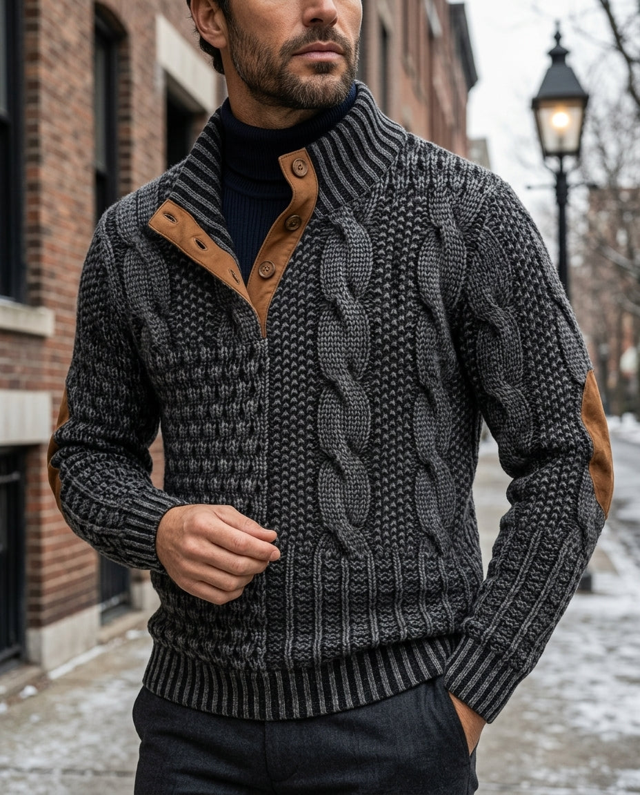 Holloway Men's Cable Knit Elbow Patch Sweater