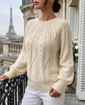Elsie Women's Cable Knit Lantern Sleeve Sweater