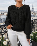 Elsie Women's Cable Knit Lantern Sleeve Sweater