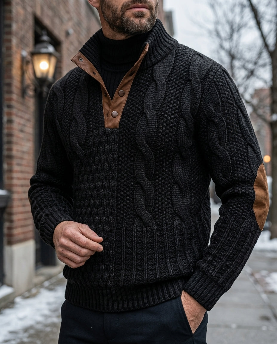 Holloway Men's Cable Knit Elbow Patch Sweater