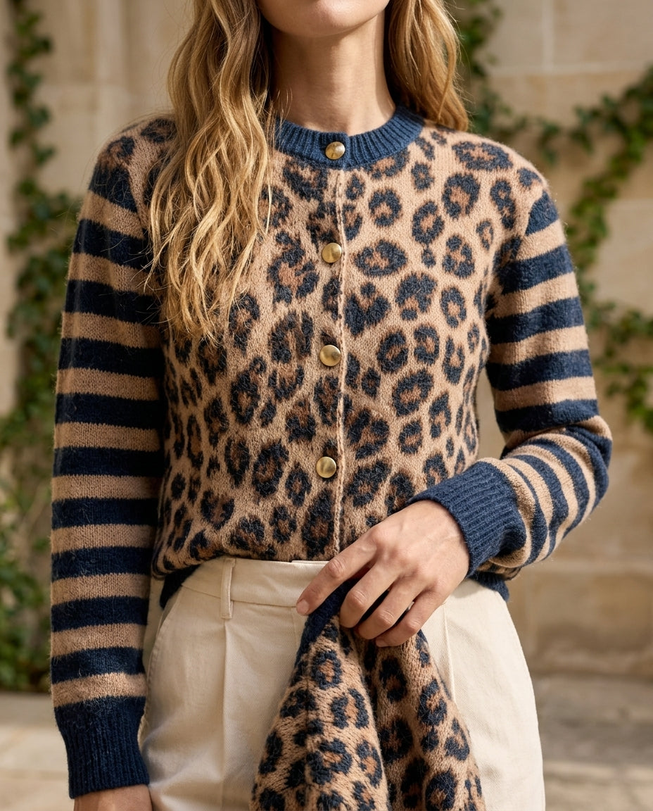 Roux Women's Leopard Stripe Cardigan