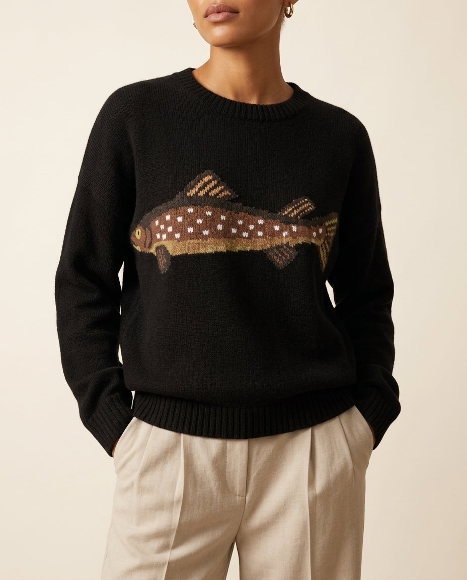 Merritt Women's Fish Motif Crewneck Sweater