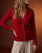 Larkspur Women's Lace Trim Cashmere Cardigan