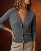 Larkspur Women's Lace Trim Cashmere Cardigan