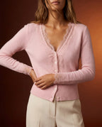 Larkspur Women's Lace Trim Cashmere Cardigan