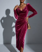 Holly Women's Draped Velvet Midi Dress