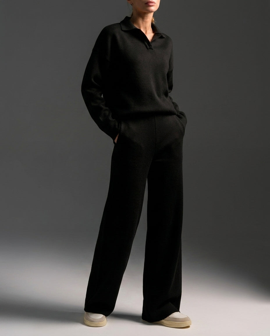 Bellevue Women's Polo Sweater Wide Leg Set