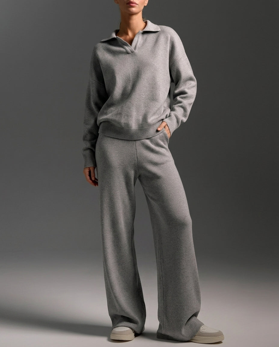 Bellevue Women's Polo Sweater Wide Leg Set