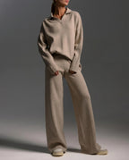 Bellevue Women's Polo Sweater Wide Leg Set