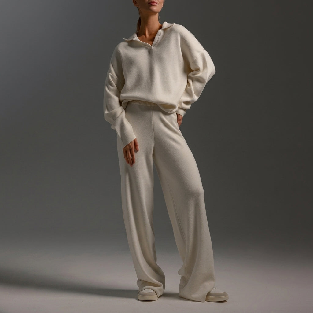 Bellevue Women's Polo Sweater Wide Leg Set