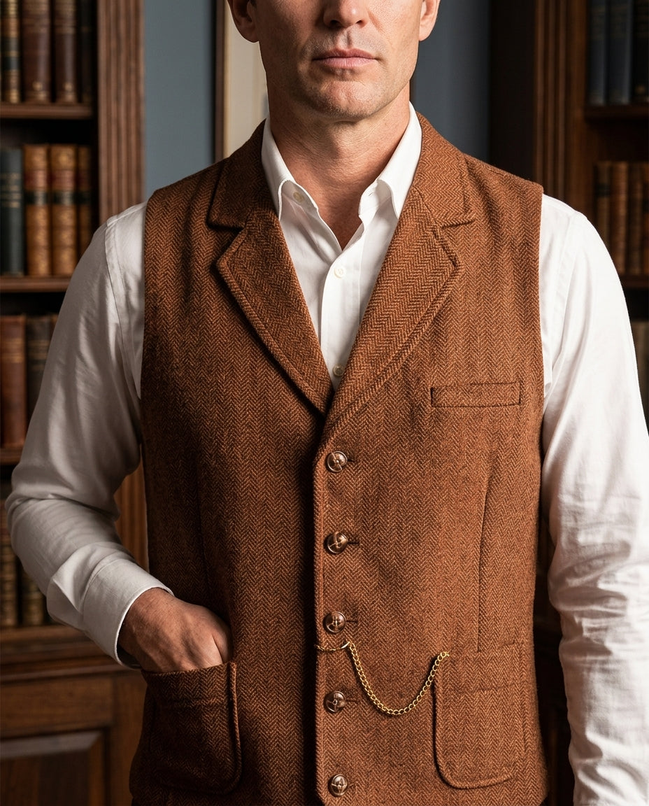 Desmond Men's Herringbone Tailored Waistcoat