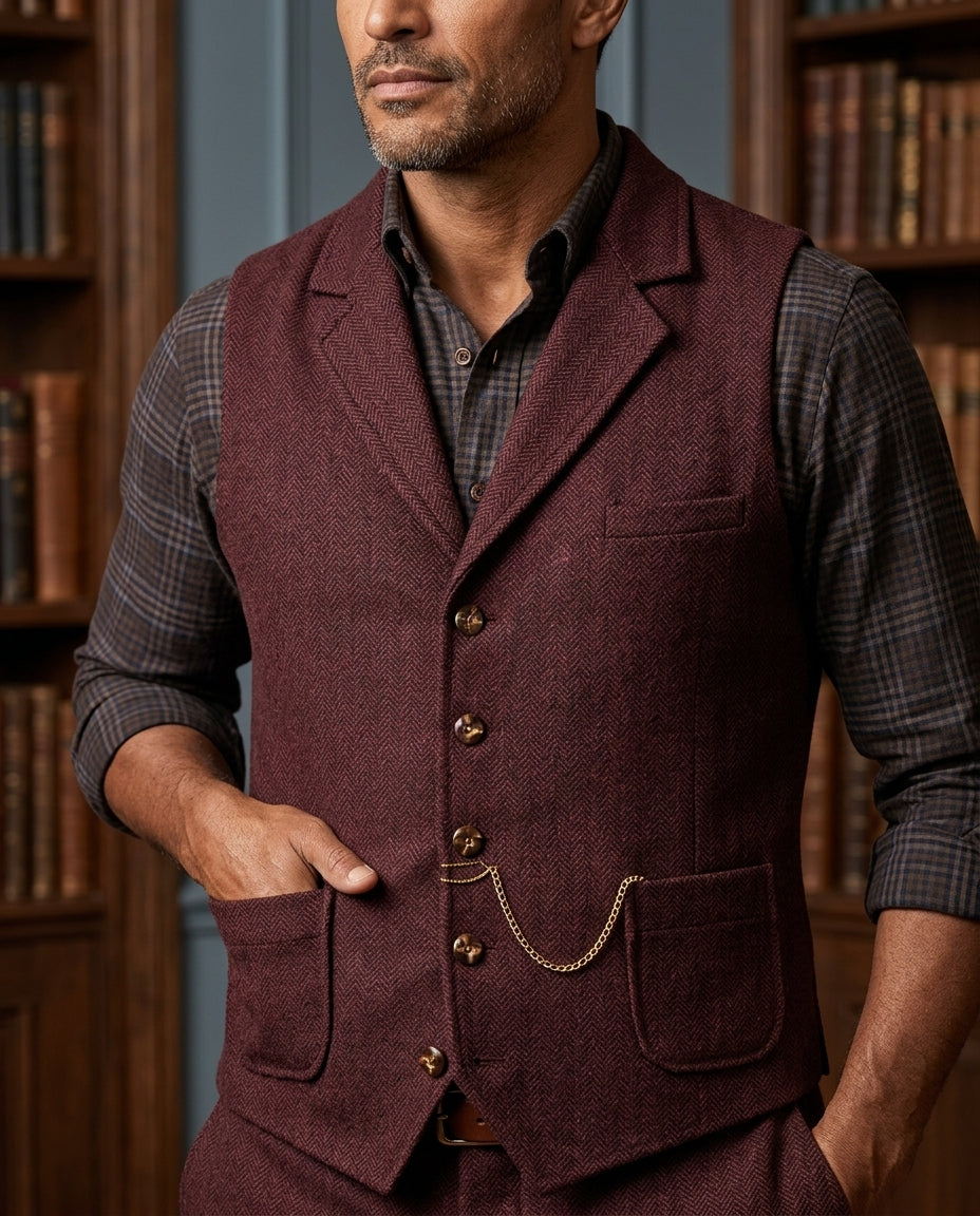Desmond Men's Herringbone Tailored Waistcoat