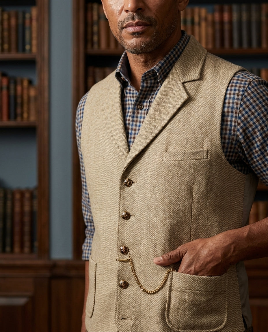 Desmond Men's Herringbone Tailored Waistcoat