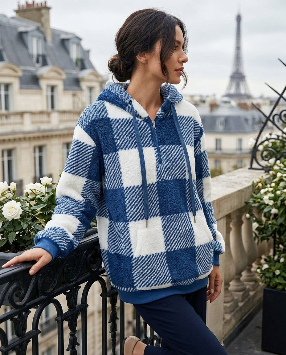 Colette Women's Checkered Quarter Zip Hoodie