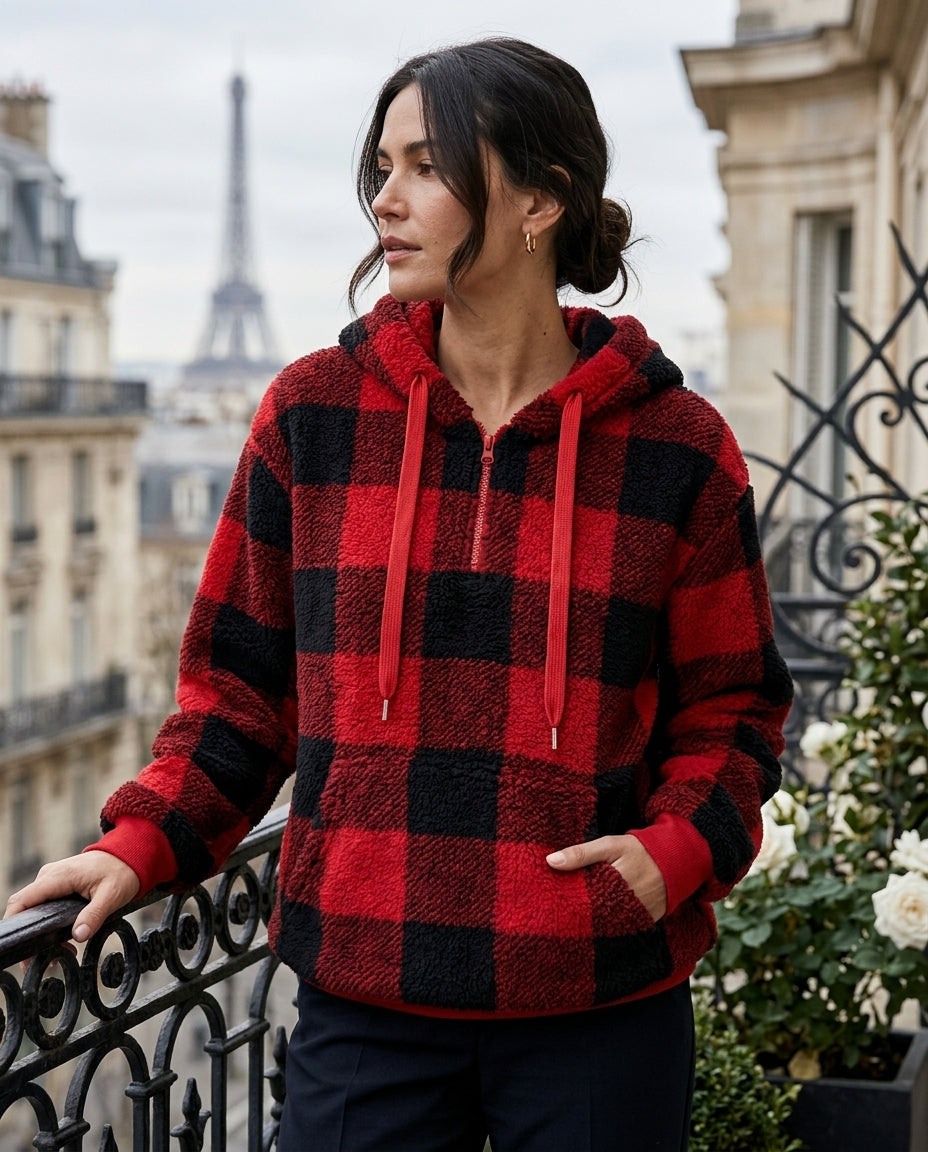 Colette Women's Checkered Quarter Zip Hoodie