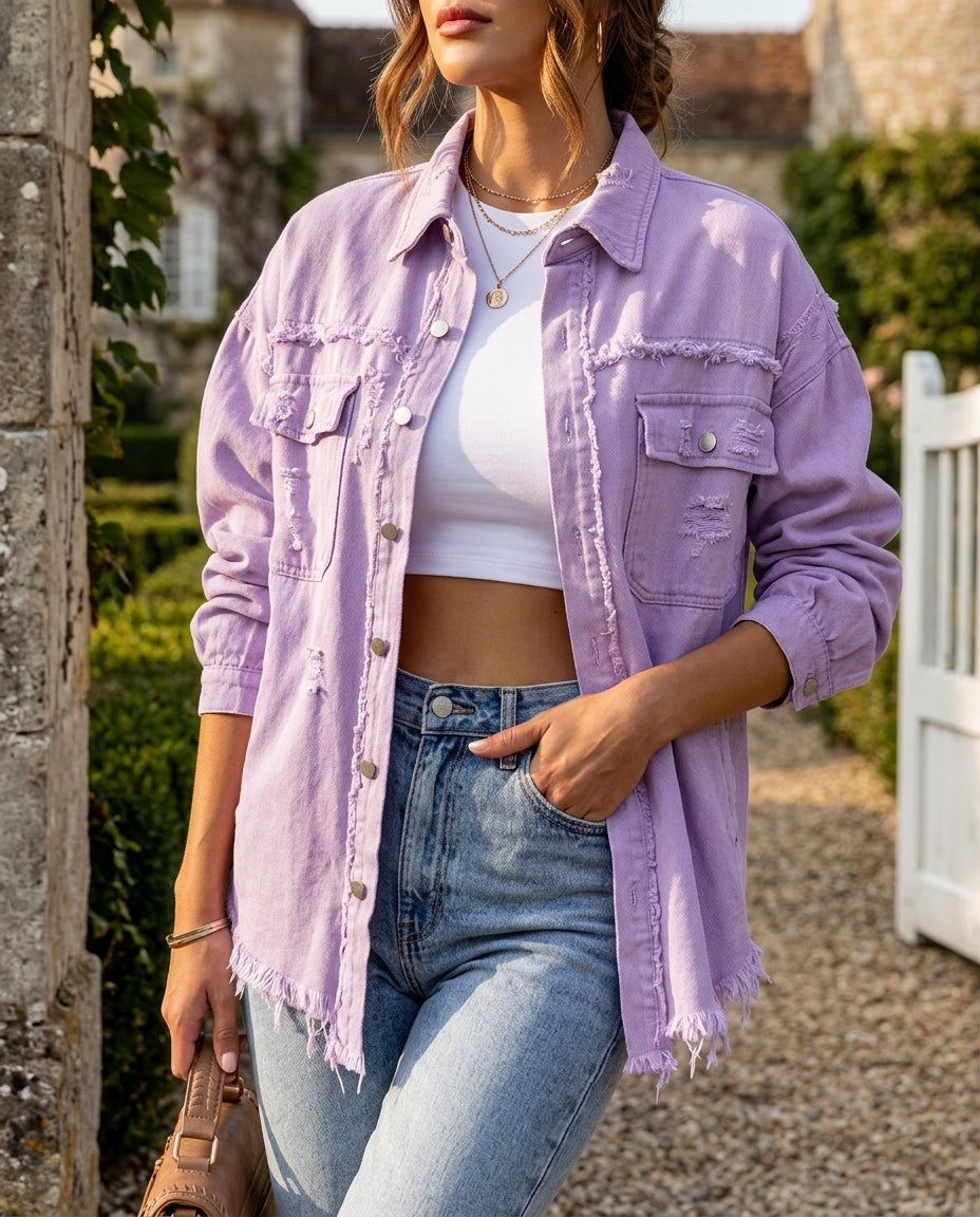 Cecilia Women's Distressed Oversized Denim Jacket