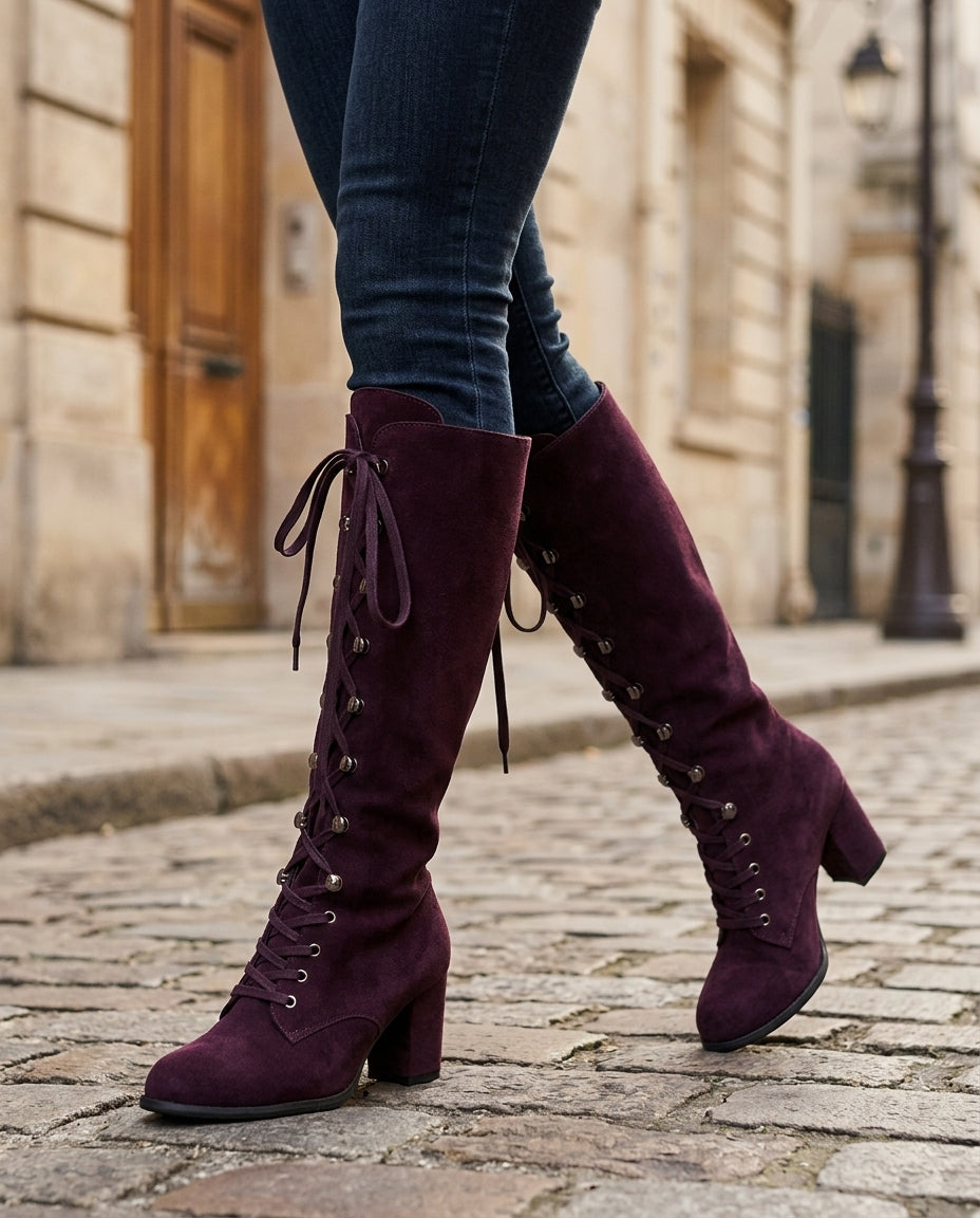Trinity Women's Suede Lace Up Knee Boots