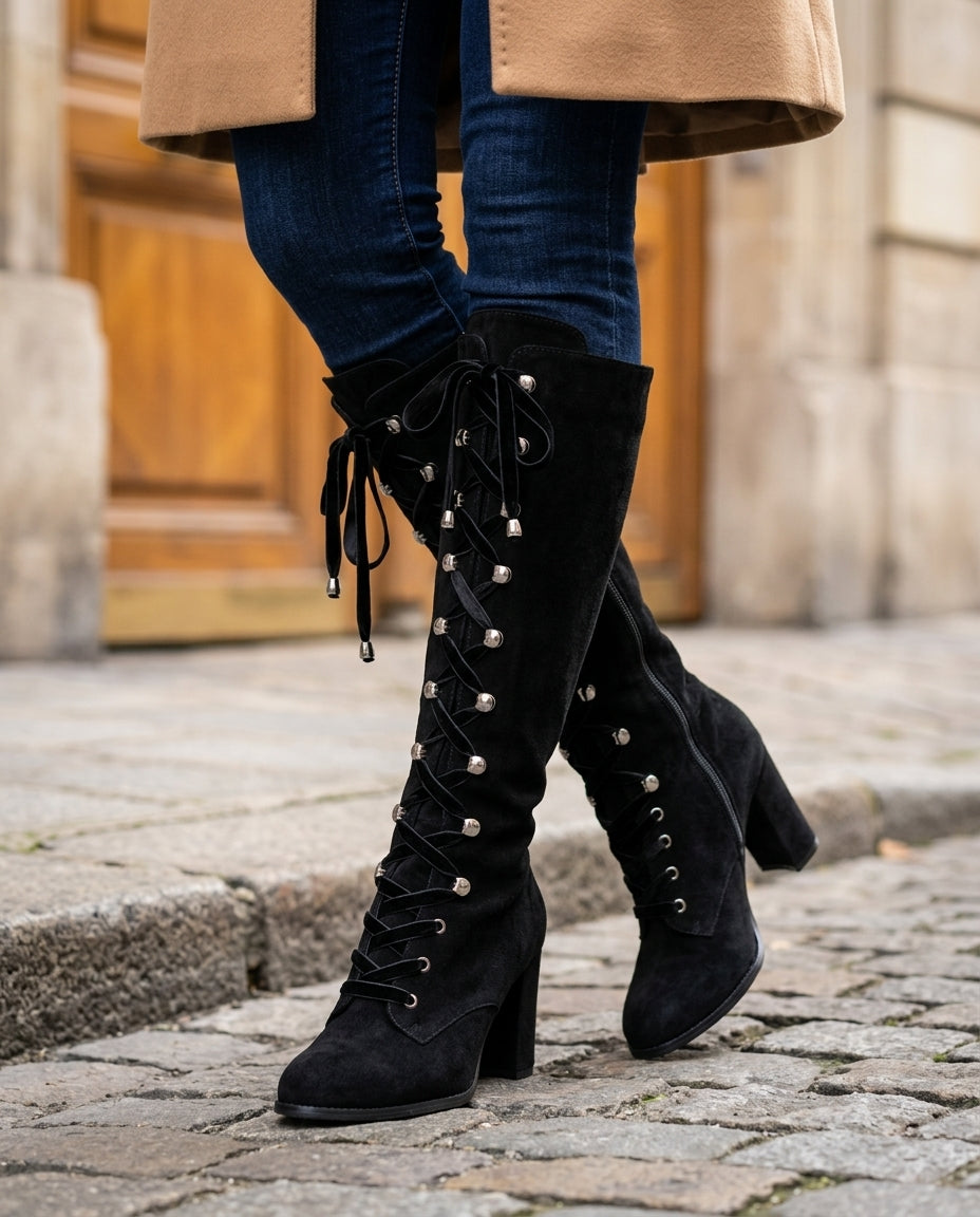 Trinity Women's Suede Lace Up Knee Boots
