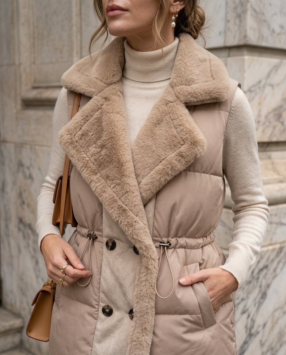 Hannah Women's Faux Fur Collar Quilted Vest