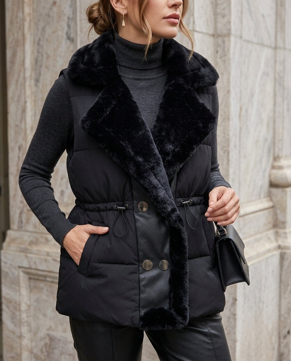 Hannah Women's Faux Fur Collar Quilted Vest