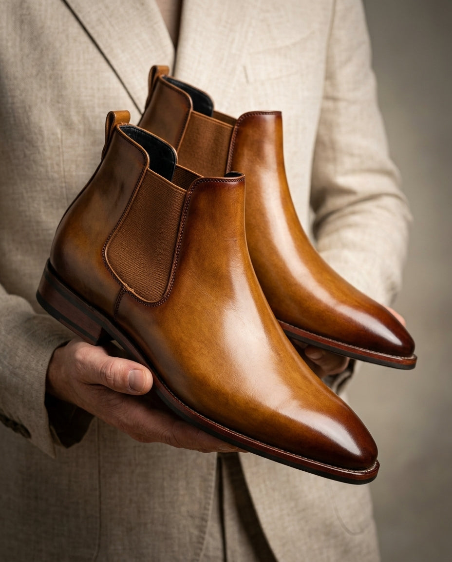 Montgomery Men's Slip-On Leather Chelsea Dress Boots