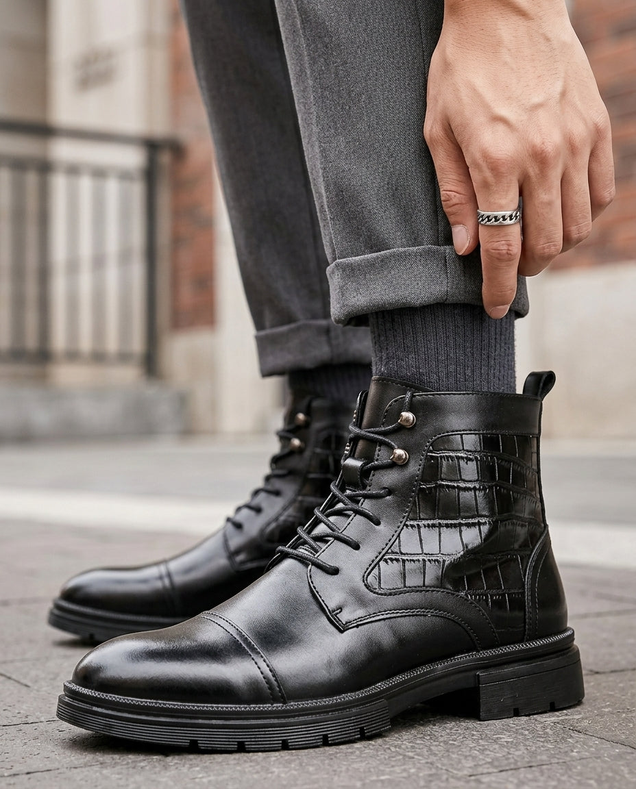 Beckett Men's Croc-Embossed Cap Toe Boots