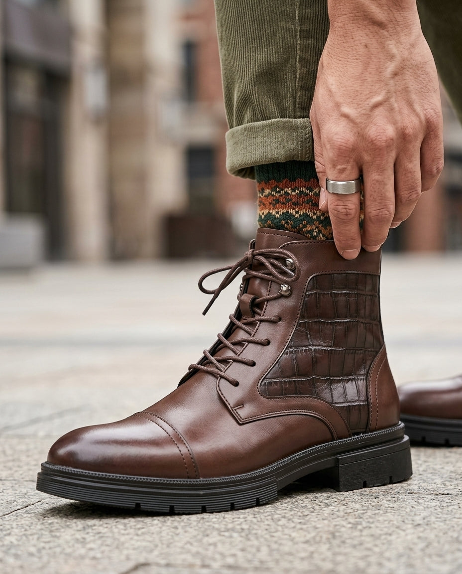 Beckett Men's Croc-Embossed Cap Toe Boots