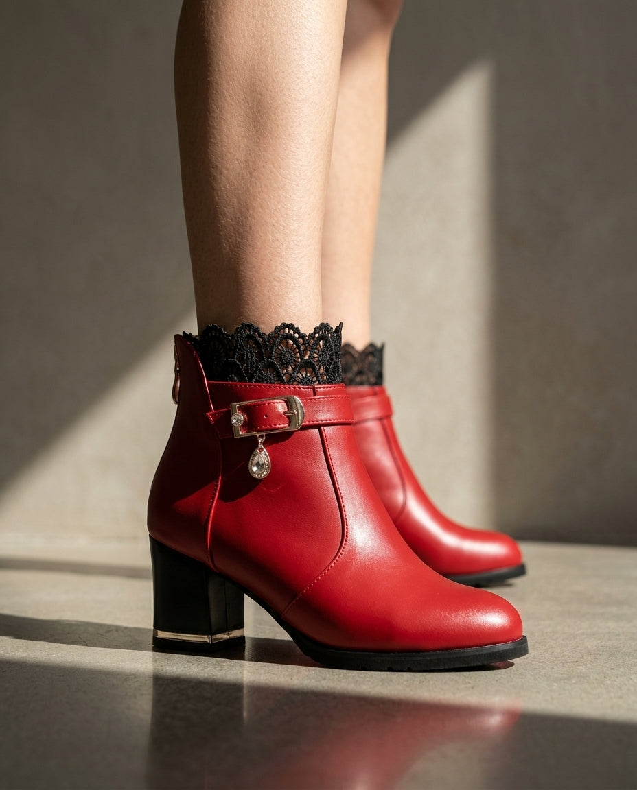 Genevieve Women's Lace Trim Ankle Boots