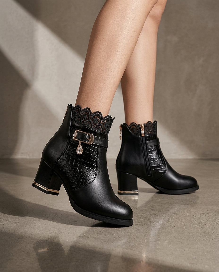 Genevieve Women's Lace Trim Ankle Boots