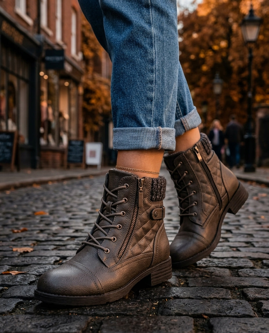 Theodosia Women's Quilted Lace-Up Ankle Boots