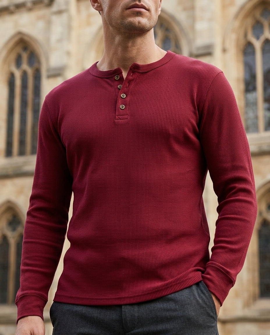 Rowan Men's Cotton Waffle Knit Henley Shirt