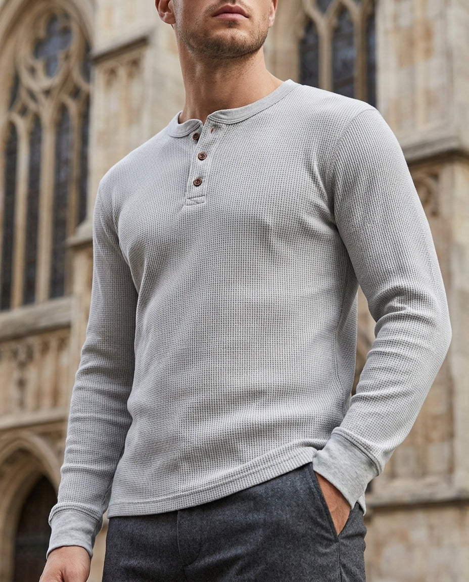 Rowan Men's Cotton Waffle Knit Henley Shirt