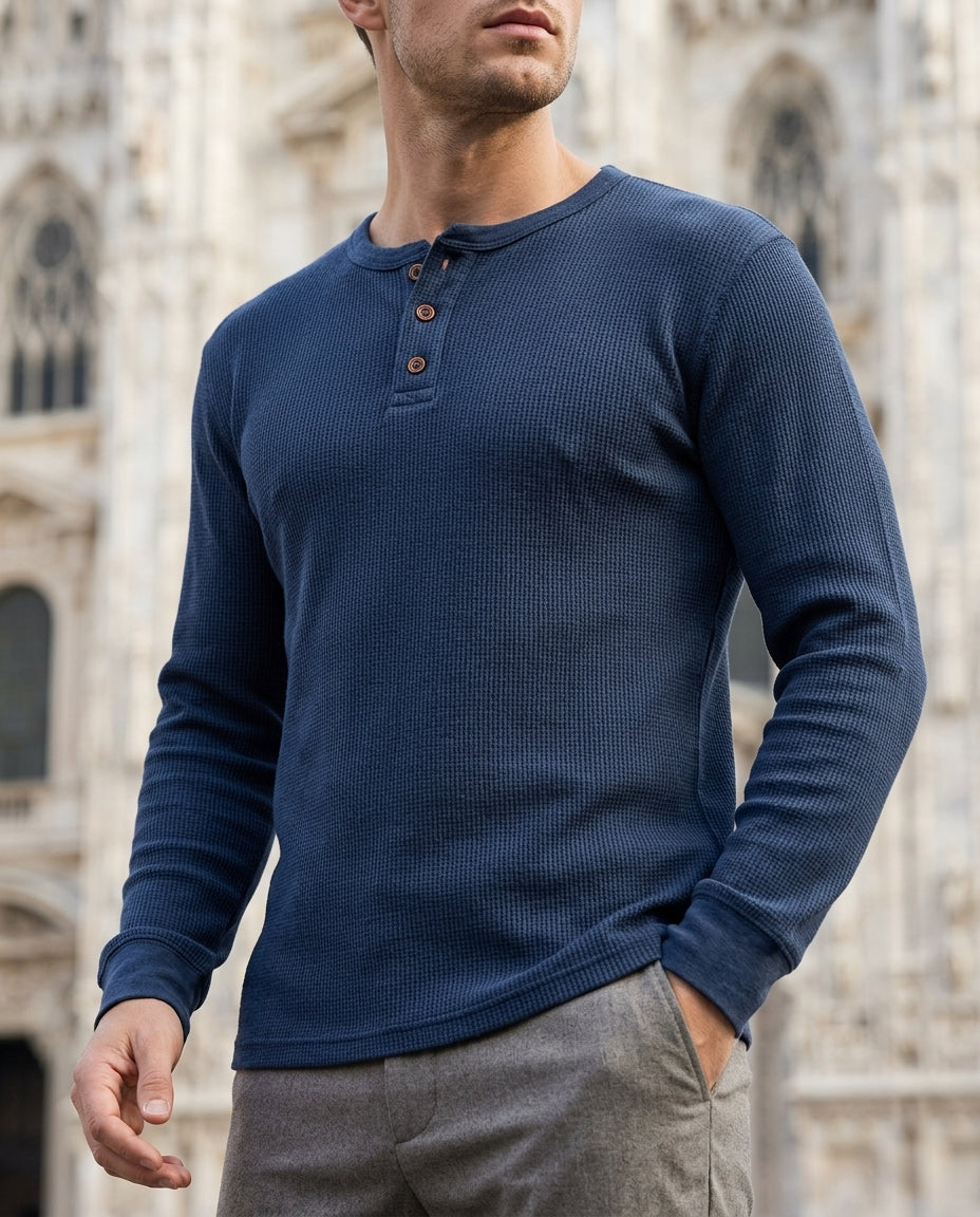 Rowan Men's Cotton Waffle Knit Henley Shirt