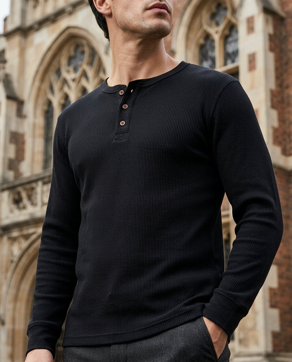 Rowan Men's Cotton Waffle Knit Henley Shirt