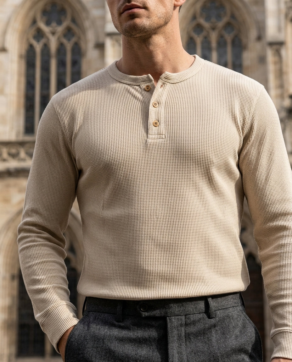 Rowan Men's Cotton Waffle Knit Henley Shirt