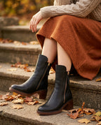 Madison Women's Leather Block Heel Ankle Boots