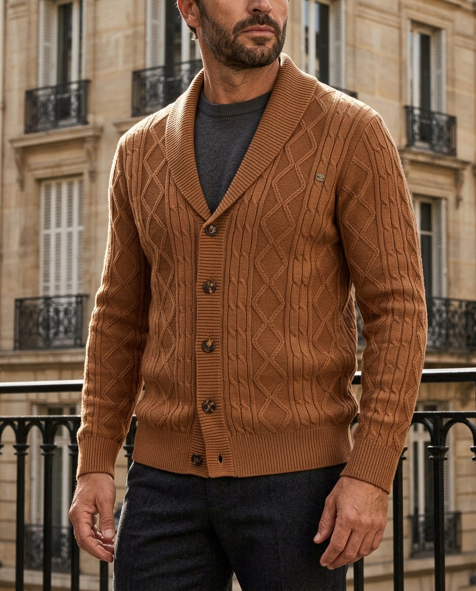 Prescott Men's Cable Knit Shawl Cardigan