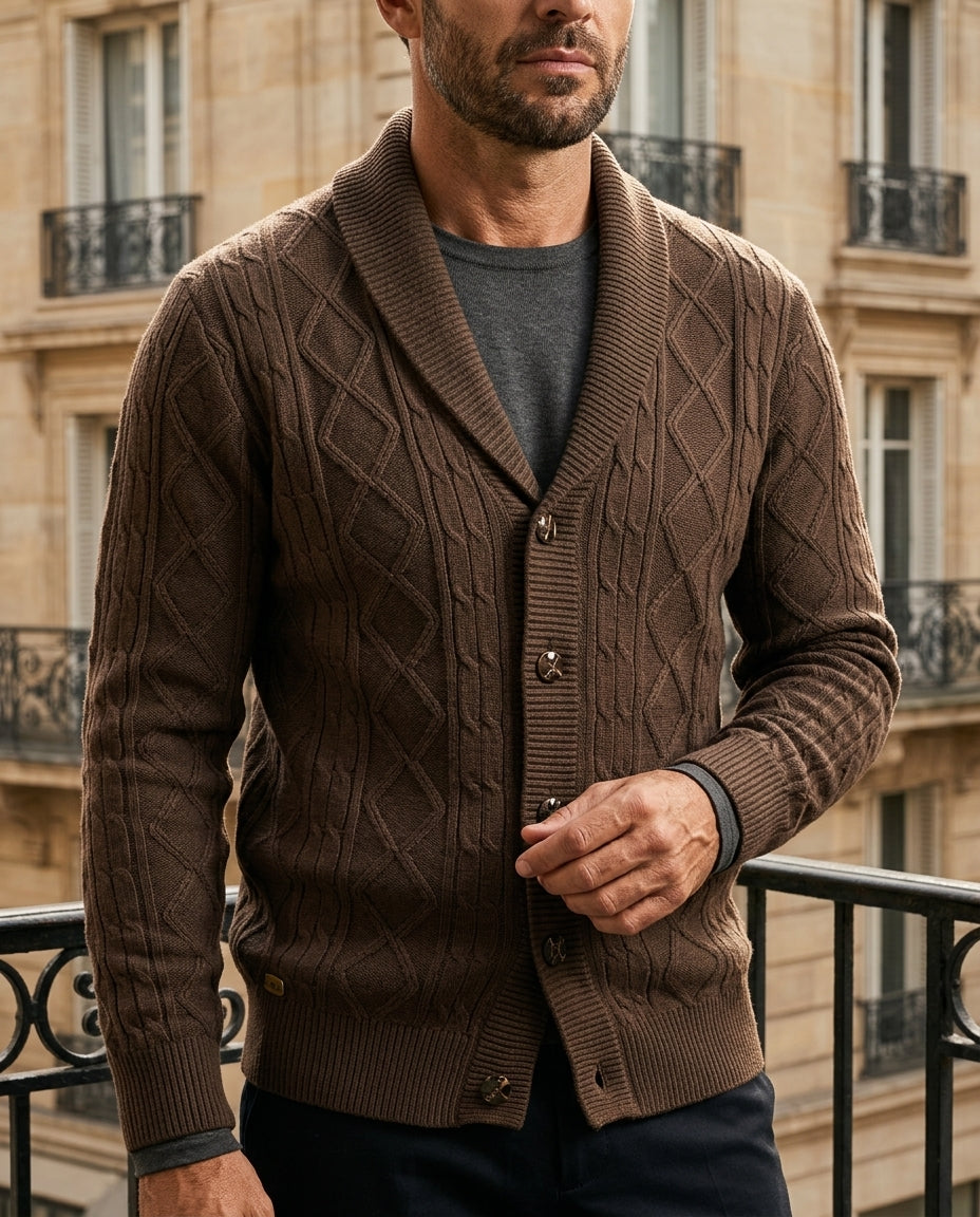 Prescott Men's Cable Knit Shawl Cardigan