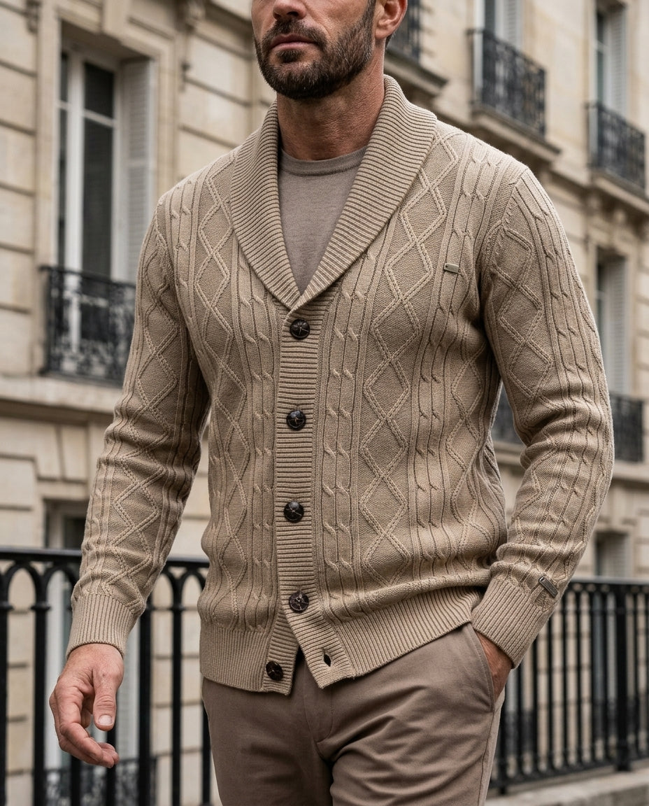 Prescott Men's Cable Knit Shawl Cardigan