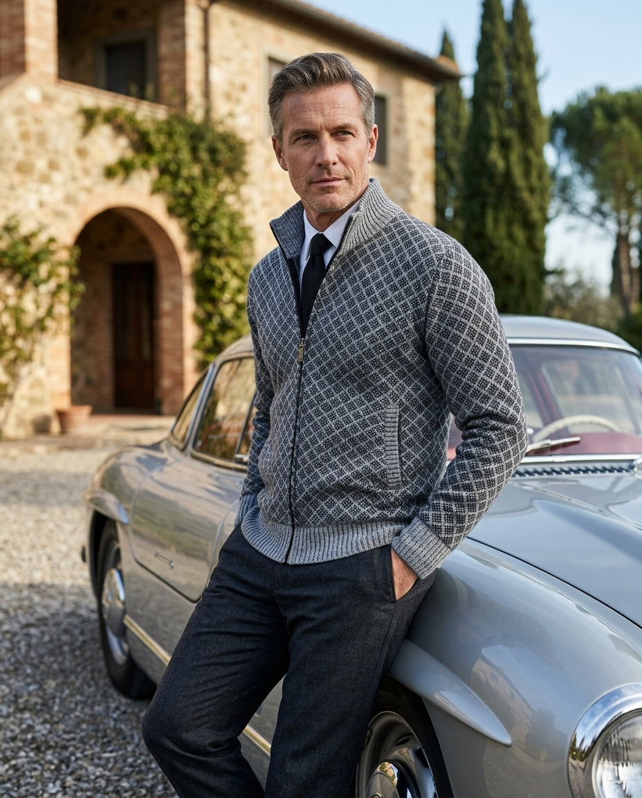 Sterling Men's Diamond Knit Zip Cardigan