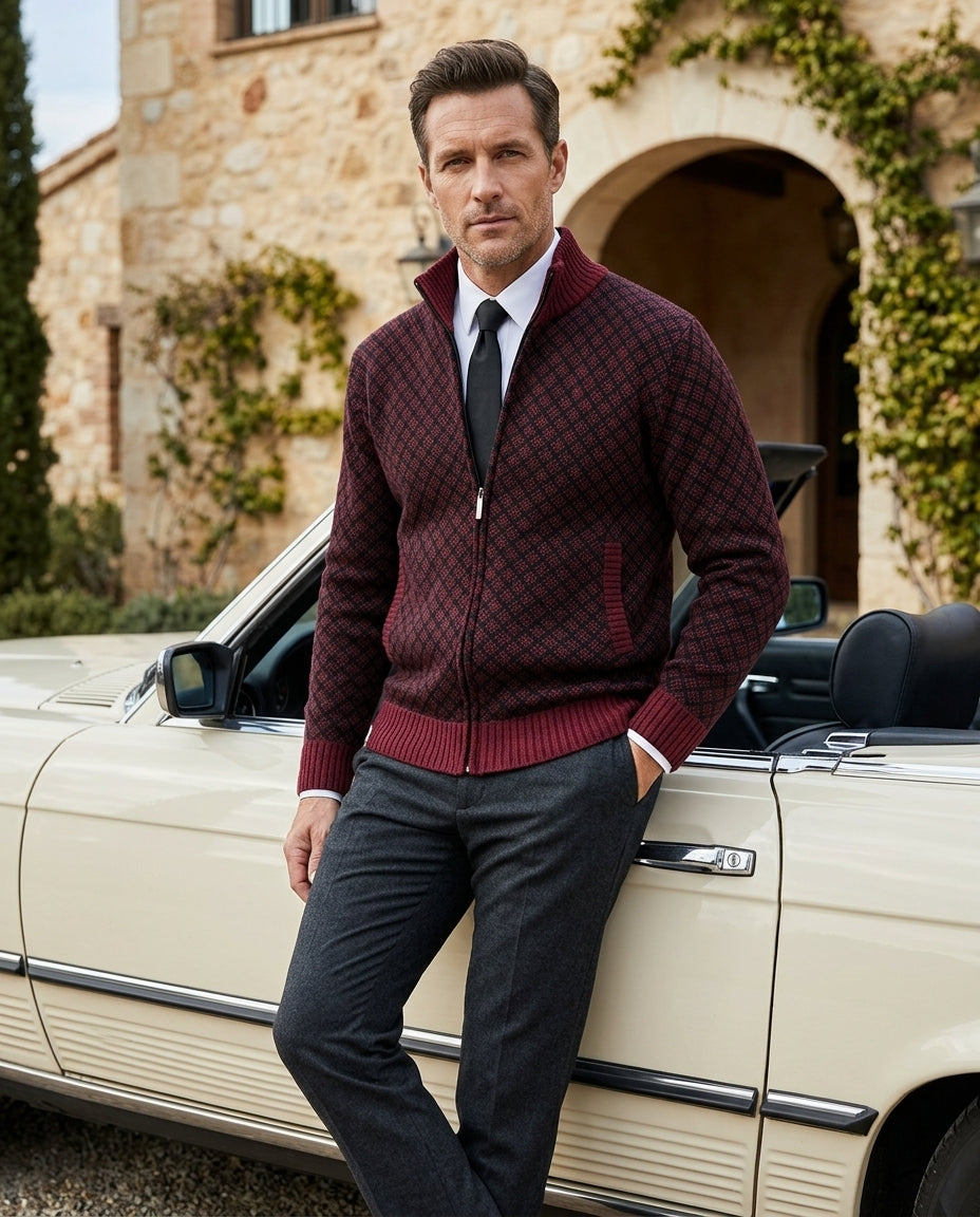 Sterling Men's Diamond Knit Zip Cardigan