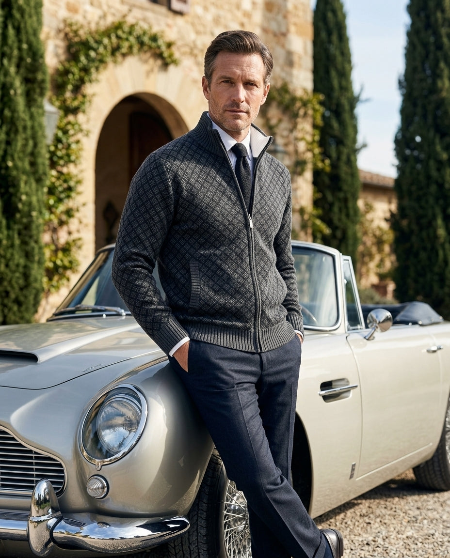 Sterling Men's Diamond Knit Zip Cardigan