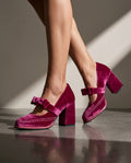 Whitney Women's Velvet Bow Mary Jane Heels