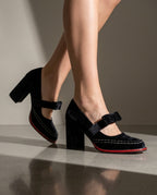 Whitney Women's Velvet Bow Mary Jane Heels