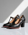 Adeline Women's Leather Brogue T-Strap Heels